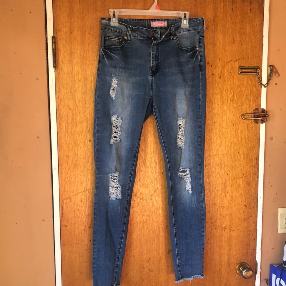 K’s More Women's Blue Distressed Jeans Size 13/L29 1/2”